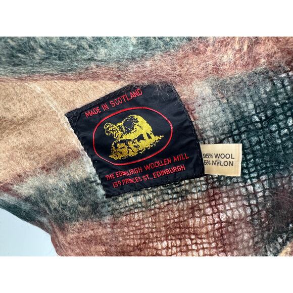 Vintage Edinburgh Woollen Mill Multi Square Scarf /Baby Blanket Plaid Raw Hem - Picture 5 of 5